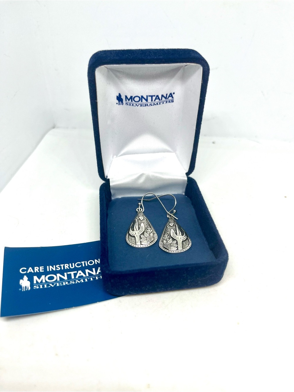 Montana Silversmiths Silver Cactus Teardrop Dangle Earrings with Box
